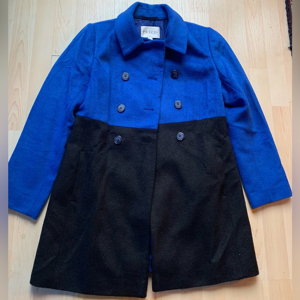 Precis Royal Blue and Black Split Button up Pea Coat
